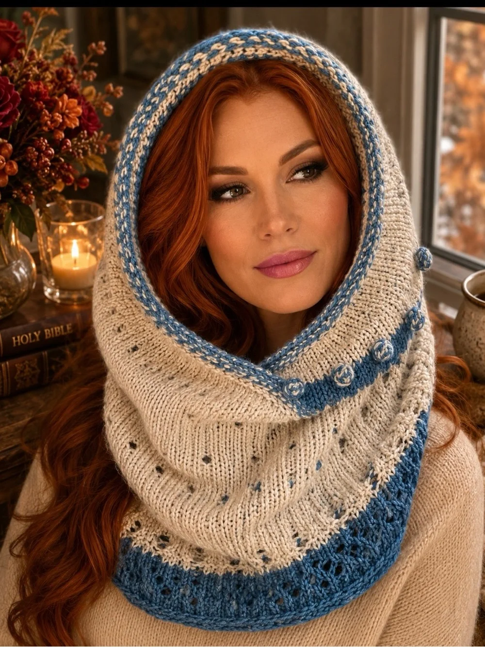 Cowl Infinity Scarf Hand Knits 2 Love Flower Buds Heckwarmer Designer Unique